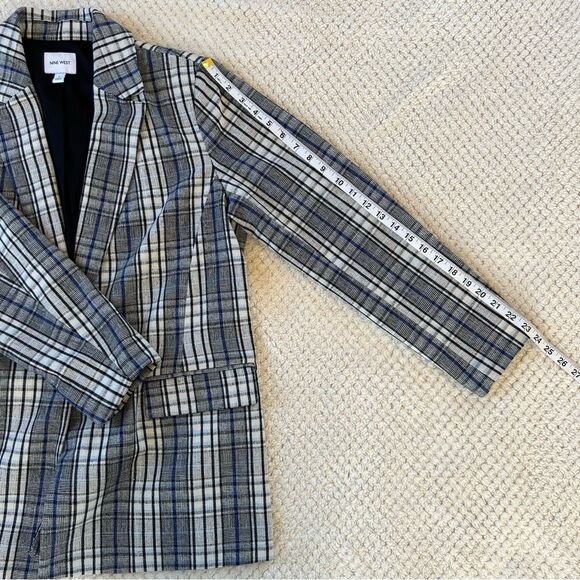 Nine West Long Lined Academia Black Plaid Multicolor Poly Wool Blend Blazer XL - Picture 13 of 14
